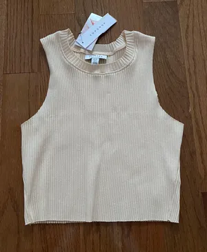 NWT Wide Rib Cotton Blend Crop Tank Top thumbnail 1