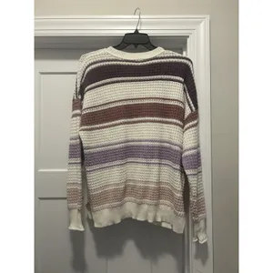 Purple Multi Striped Sweater Waffle Knit Top Size Small Crew Neck Drop Shoulder thumbnail 4