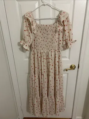 Jessakae Daydreamer Smocked Midi Dress In Cream Floral NWT Size Large thumbnail 9