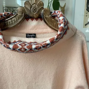 Wrangler Retro Cowl Neck Sweater Blanket Print Trim Peach Pink S thumbnail 2