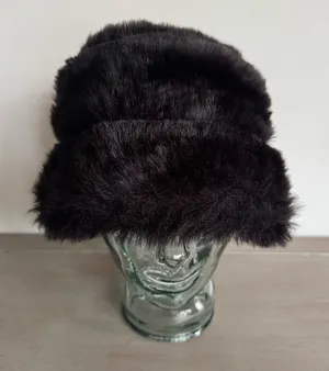 Black Faux Fur Black Bucket Hat Rocker Goth‎ Y2K Reversible? One Size thumbnail 1
