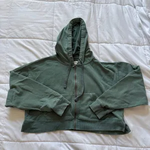 Aeropostale Green Full Zip Cropped Hoodie Sweatshirt Small Boxy Relaxed Fit thumbnail 1