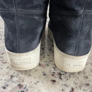 Via Spiga Elona Suede‎ & Fur Platform Boots Women Black Minimalist Mid Calf 8 thumbnail 5
