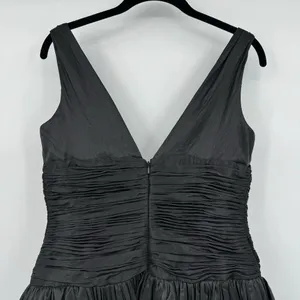 I ssue Black Ruched Taffeta Bubble Hem Dress Women 6 V Neck Y2K Cocktail Party thumbnail 4