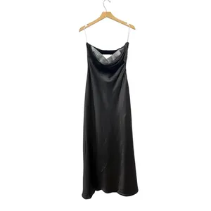 Lulus Exquisite Shine Black Satin Rhinestone Strapless Maxi Dress size Large NWT thumbnail 4