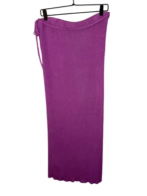 Free People Borderline Knit Wrap Midi Skirt Pink Ribbed Side Tie Slit Large NWOT thumbnail 8