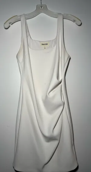 Open Edit Ruched White Square-neck mini Dress Women’s Small thumbnail 1
