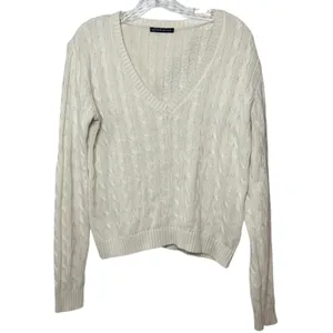 Brandy Melville Cream Cable Knit V-Neck Sweater Soft Cozy Classic Knitwear Baisc thumbnail 2