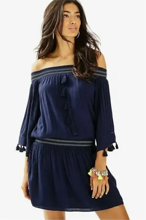 Lilly Pulitzer Joelle Off Shoulder True Navy‎ Blue Mini Dress size XXS thumbnail 1