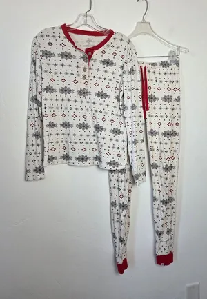 Honest Company Women's Thermal Henley Family Christmas Pajamas Top Pants Small thumbnail 1