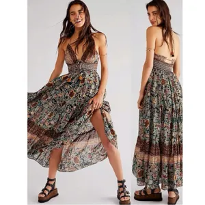Free People Bohemian Gypsy Beachy Real Love Maxi Dress Twilight Combo Size Large thumbnail 4