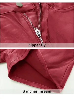 High-Rise Faux Leather Shorts in Wine Red thumbnail 5