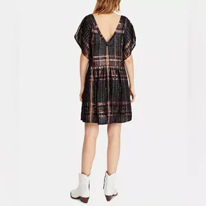 Free people Chic Black and and rose‎ gold Plaid Dress thumbnail 5