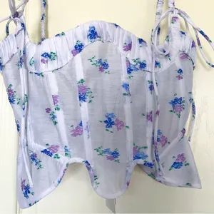 Nodress Set‎ Jacquard Ruffled Corset Mini Skirt Sheer Off-White Floral S NWT thumbnail 6