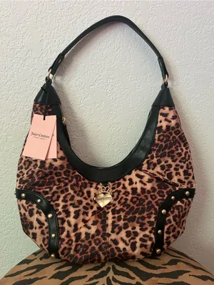 NEW Juicy Couture Retro Glam Boho Leopard Cheetah Shoulder Bag Black Trim thumbnail 1