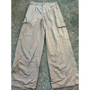 GU Women Beige Cotton Pleated Cargo Pants High Rise Relaxed Fit 827-459041 L thumbnail 3