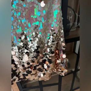 Le lis Disco sequined mini dress discs iridescent strapless cocktail rose gold party thumbnail 6