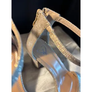 Windsor Champagne Gold Glitter Block Heels Ankle Strap Sandals Formal Evening thumbnail 4