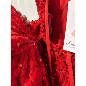 Red Sequin Party Dress Size 2 with Bow Back thumbnail 10
