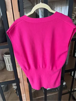 Commense knit top sweater vest Buttoned detail vneck babydoll asymmetrical thumbnail 9