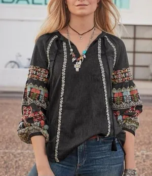 Sundance “A Tale of Stories” Embroidered Boho Peasant Top Blouse Size Small thumbnail 1