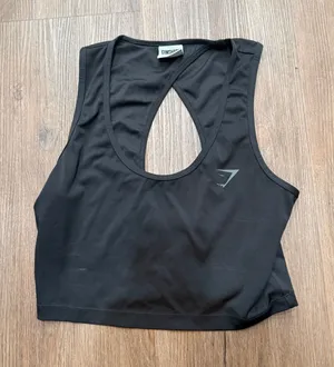 Gymshark Black Cropped Tank Top Open Back Workout Athletic‎ Women's M thumbnail 1