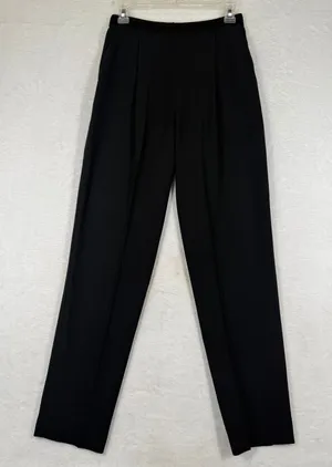 Alice + Olivia‎ Black High Rise Pleated Straight Leg Trousers Back Zip Career 4 thumbnail 1