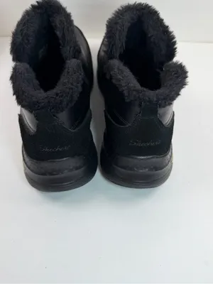 Skechers Arch Fit Women’s 11 Black Leather Faux Fur Ankle Boots Zip Comfort thumbnail 13