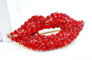 Red Rhinestone Lip Brooch, Lapel Pin NWT - Gorgeous Suit Pin, Perfect Gift! thumbnail 3