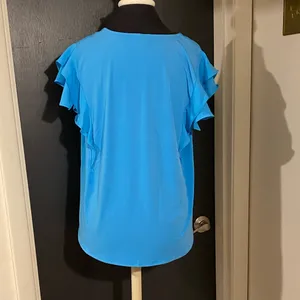 Ann Taylor Bright Blue Blouse with Ruffle Sleeves 💜 thumbnail 3