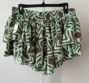 FP Movement L Mint‎ Brown Shorts Ruffle Layered Abstract Zebra Print NWT thumbnail 1