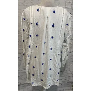 Kaktus Nautical Embroidered Stars Peasant Top Size M Tassels White Blue Festive thumbnail 4