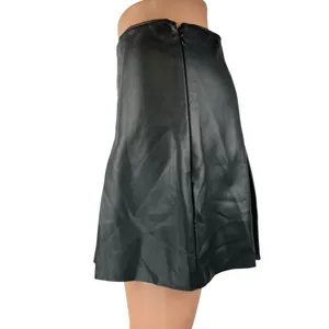 Abercrombie & Fitch Black Faux Vegan Leather Pleated Mini Flared A-Line Skirt S thumbnail 2