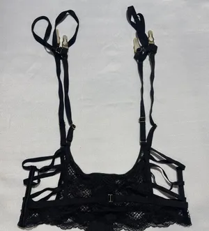 Victoria's Secret Black Lace Strappy Bralette with Gold Hardware thumbnail 1