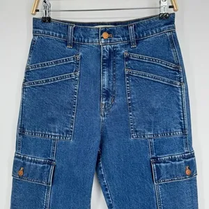 Madewell 90s Straight Cargo Jeans Size‎ 26 Blue Denim High Rise Utility Pockets thumbnail 4