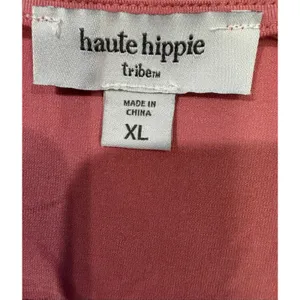Haute Hippie coral-colored short-sleeve top featuring a sheer lace yoke XL thumbnail 7