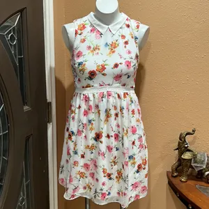 Zara white floral collared sleeveless dress thumbnail 3