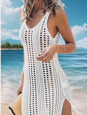 Amazon Crochet Swim Cover-Up Dress | White / Cream thumbnail 2