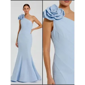 NWOT Mac Duggal 2304 Blue One Shoulder Mermaid Gown With 3D Flower Size 8 thumbnail 2