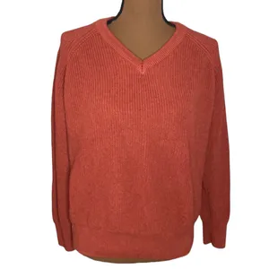 Paul James cotton ribbed v-neck sweater in rust hue size S thumbnail 2