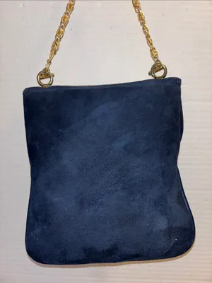 Sheldon Original..Vintage Navy Blue Suede With Gold Toned Crossbody Chain thumbnail 3