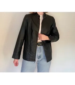 CJ Banks Black Leather Faux Zip Front Moto Biker Jacket 1X thumbnail 3