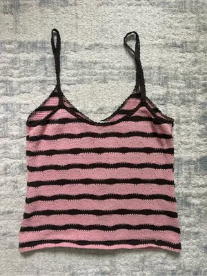 Worn Once Zara Pink and Brown Striped Knit Cami Tank thumbnail 2