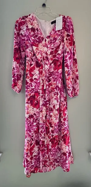 Pink Floral Long Sleeve Wrap Maxi Dress small thumbnail 1