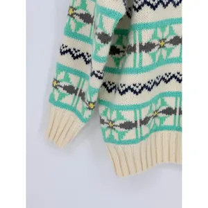 American Eagle Fair Isle Snowflake Sweater Womens‎ Small Teal Cream Knit Boho thumbnail 9