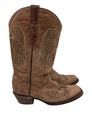 Golden Guns Womens Brown Leather Wing Cross Square Toe Western Boots Size 9 thumbnail 1