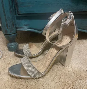 Silver Rhinestone Block Heels Size 6.5 thumbnail 1
