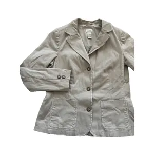 LL Bean Jacket Womens Sz 12R Utility Khaki‎ Cotton Canvas Unlined Blazer Jacket thumbnail 3