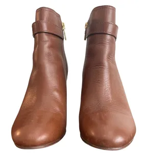 Tory Burch Cognac Leather Logo Strap Ankle Booties Stiletto Heel Size 8 thumbnail 3