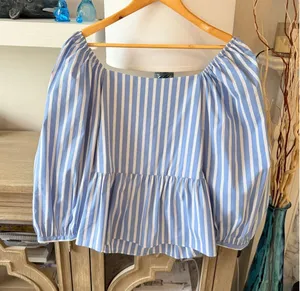 Fifteen Twenty Striped Open Back Bow‎ Peplum Top Womens Blue White Small thumbnail 1